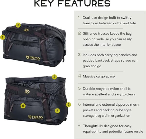 Nemo Equipment | Double Haul Convertible Duffel | 30L Black - Image 2