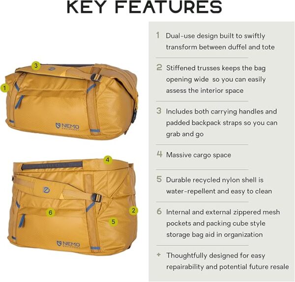 Nemo Equipment | Double Haul Convertible Duffel | 55L Chai - Image 2