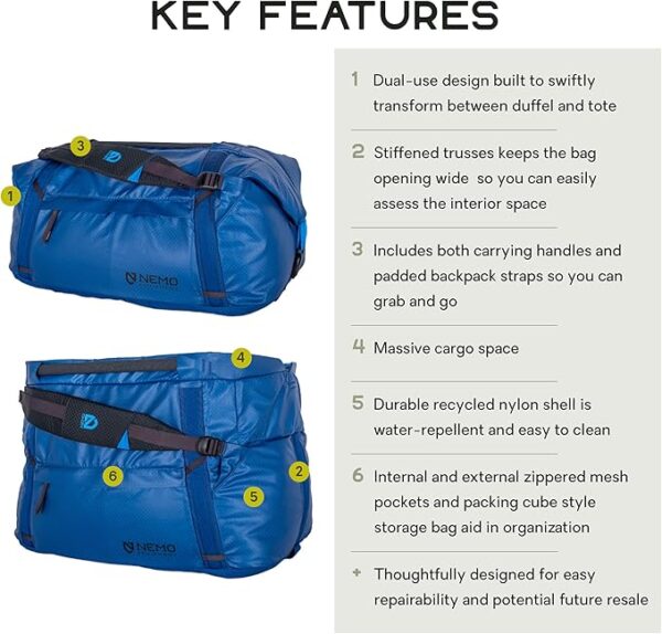 Nemo Equipment | Double Haul Convertible Duffel | 55L Lake - Image 3