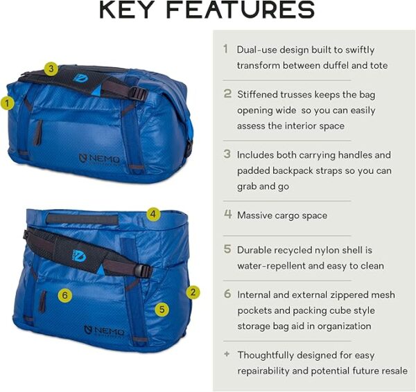 Nemo Equipment | Double Haul Convertible Duffel | 30L Lake - Image 3