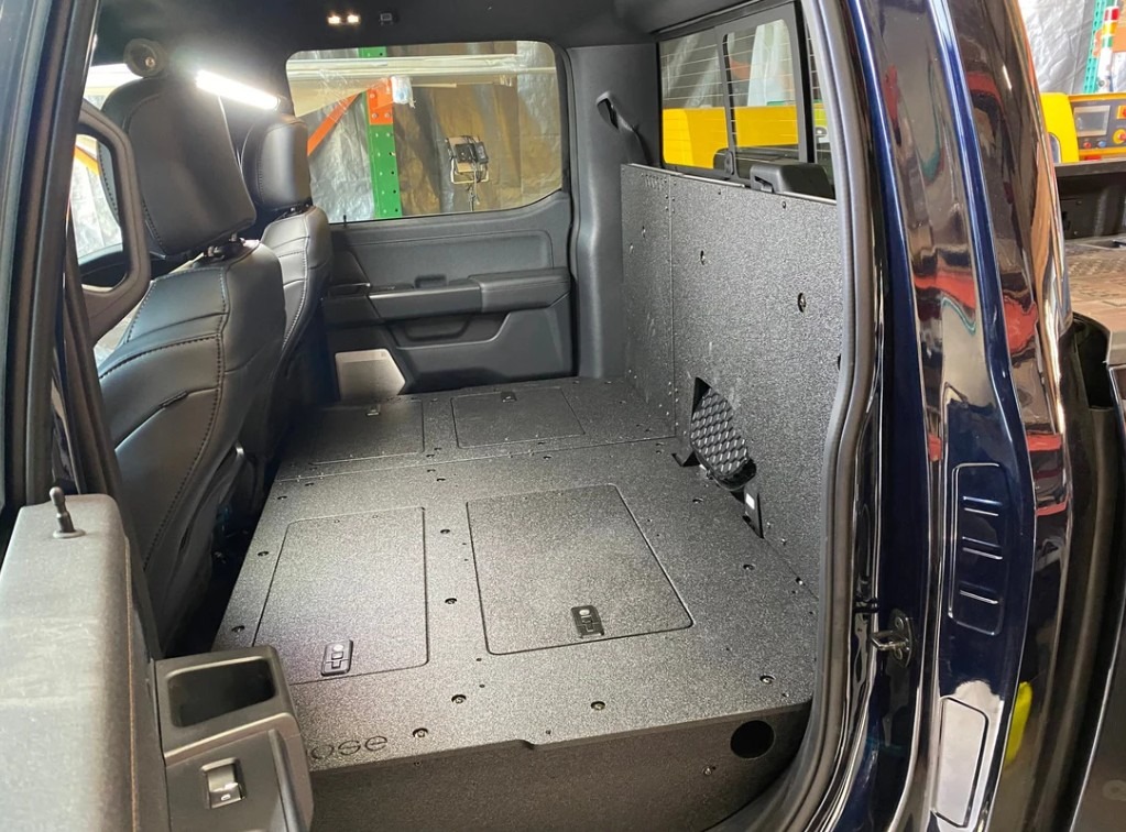 GOOSE GEAR | SECOND ROW SEAT DELETE PLATE SYSTEM | 60% DRIVER SIDE (W/FACTORY B&O SUBWOOFER CENTER WALL W/EXTERIOR PORT) | F150/RAPTOR SUPERCREW 2021+ - Image 2