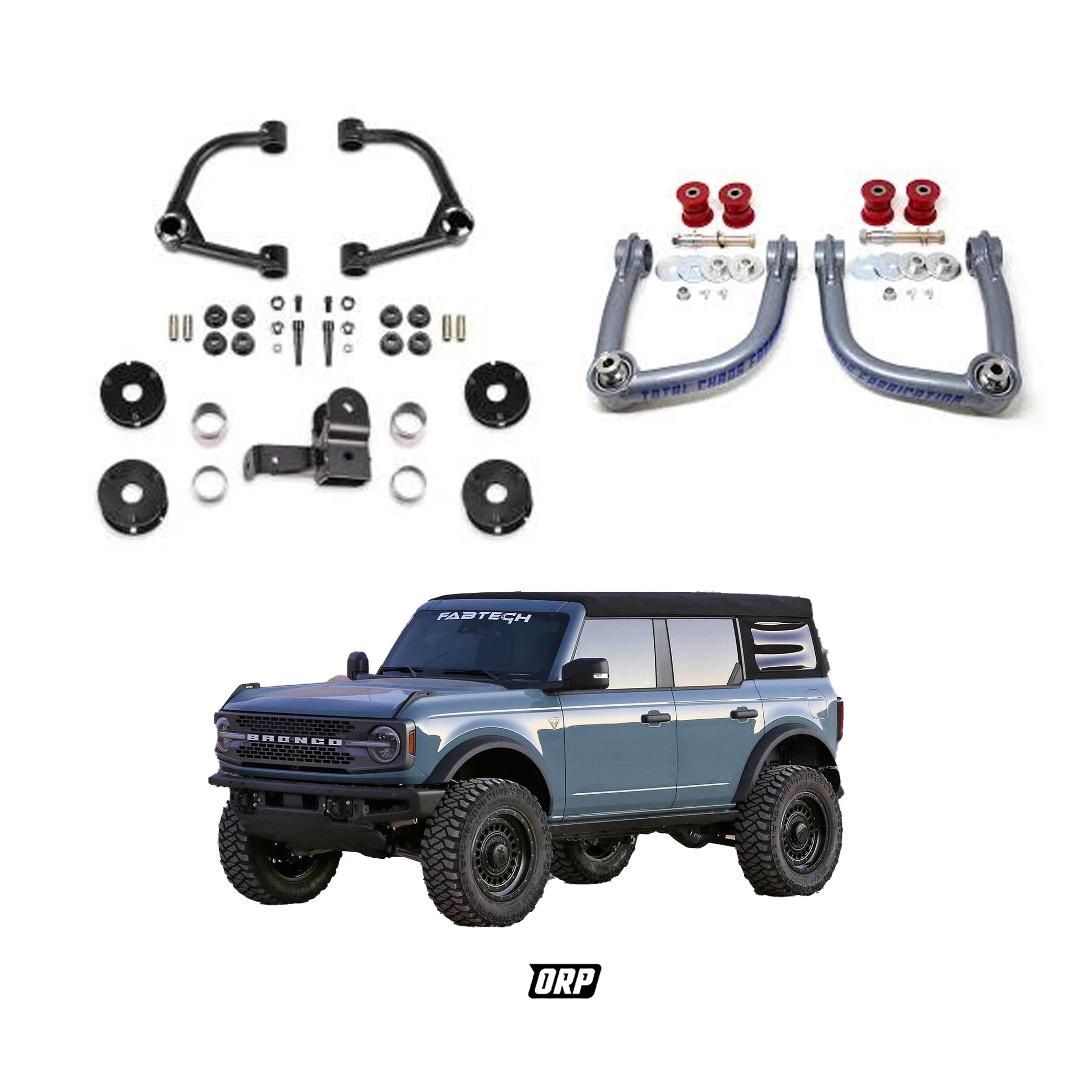 FABTECH | 3" SHOCK SPACER LIFT KIT FOR SASQUATCH & TOTAL CHAOS UCA | BRONCO 4DR 2021+